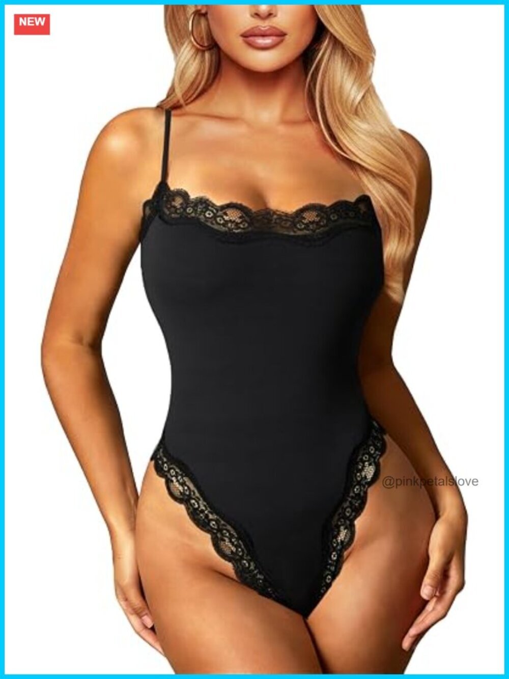 Lace Bodysuit Square Neck Snap Closure Adjustable Spaghetti Straps Thong Going